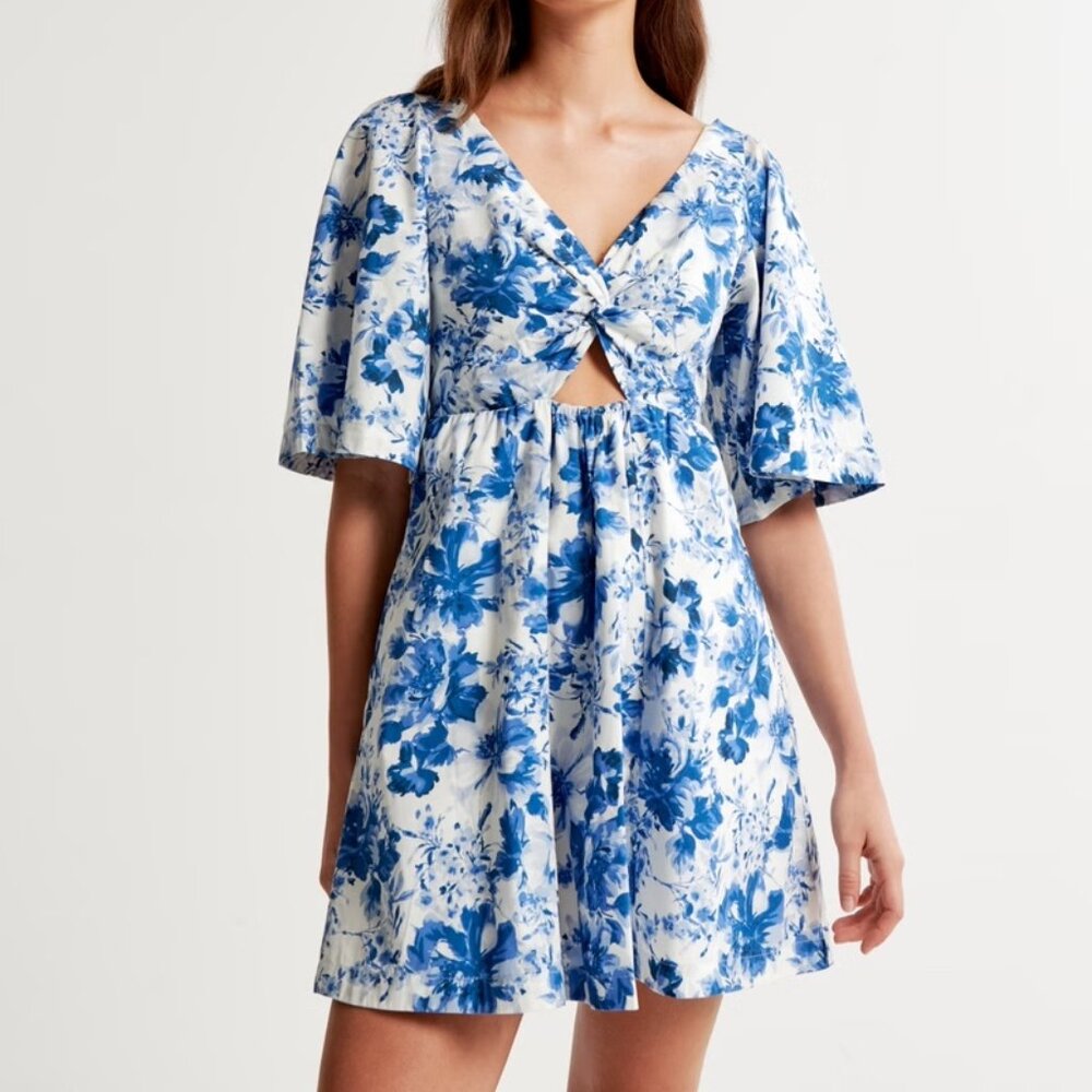 Cut out Poplin Floral Mini Dress NWOT